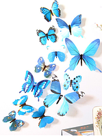 Бабочки 3d для декора, Синые 12 шт