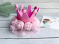 Маленька Корона для дівчинки з фоамірану на заколці. Корона для принцеси Розовая большая