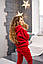 Теплий жіночий спортивний костюм з толстовкою на флісі червоного кольору, фото 2