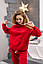 Теплий жіночий спортивний костюм з толстовкою на флісі червоного кольору, фото 5