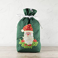 Новогодний Рождественский подарочный мешочек - санта и венок, зеленый