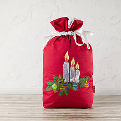 Новорічний різдвяний подарунковий мішечок — три свічки, червоний