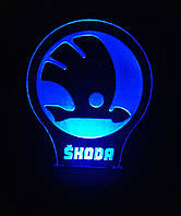 3d-светильник Шкода Scoda лого, 3д-ночник, несколько подсветок (батарейка+220В)