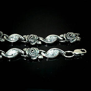 Срібний жіночий браслет з трояндами і фіанітами, 215мм, фото 2