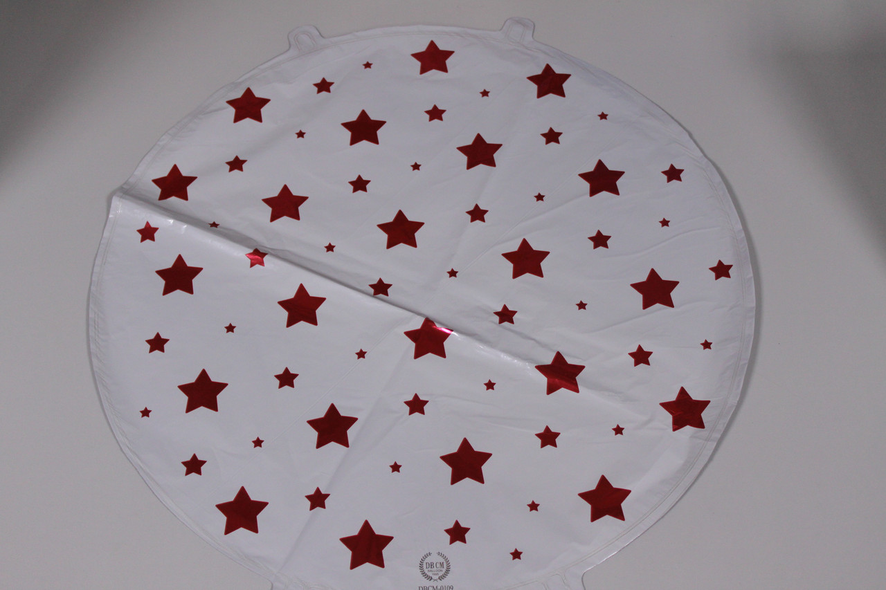Повітряний фольгований куля круглий білий з червоними зірками 1шт, фото 1