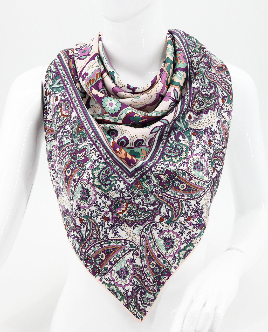 Хустка M&JJ ІЗМіР Шовк Фіолетовий/Зелений/Пудра 95х95 см (2617), фото 1