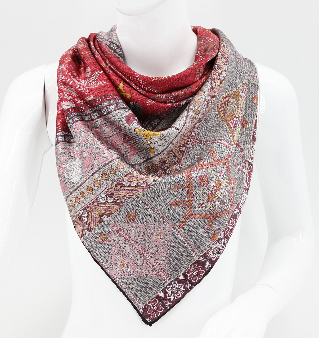 Хустка M&JJ ІЗМІР Шовк Червоний/Сірий 95х95 см (2670), фото 1