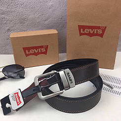 Ремінь чоловічий шкіряний коричневий модний стильний Levi's