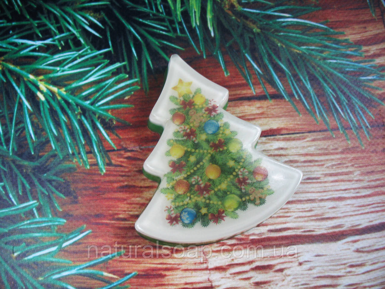 Оригінальне новорічне мило ручної роботи з картинкою Новорічна ялинка