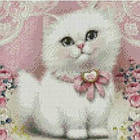 Алмазна вишивка біле кошеня 20х20 см, повна викладка, квадратні стрази, фото 2