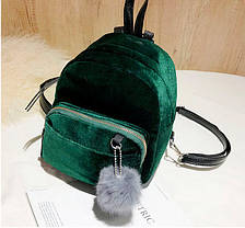 Міні оксамитні \ вепрові рюкзаки з помпоном, фото 2