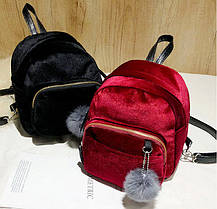 Міні оксамитні \ вепрові рюкзаки з помпоном, фото 4