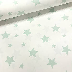 Бавовняна тканина зірки м'ятні на білому великі та маленькі (ТУРЦІЯ шир. 2,4 м) (R-S-0388)