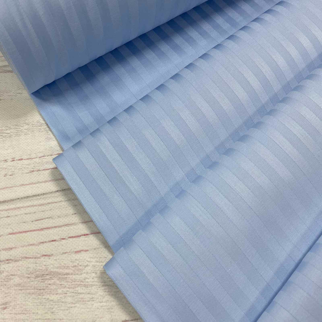 ВІДРЕЗ (0,6*2,4) Страйп сатин 100% бавовна (ТУРЦІЯ шир. 2,4 м) колір блакитний (SAT-ST-FR-41), фото 1