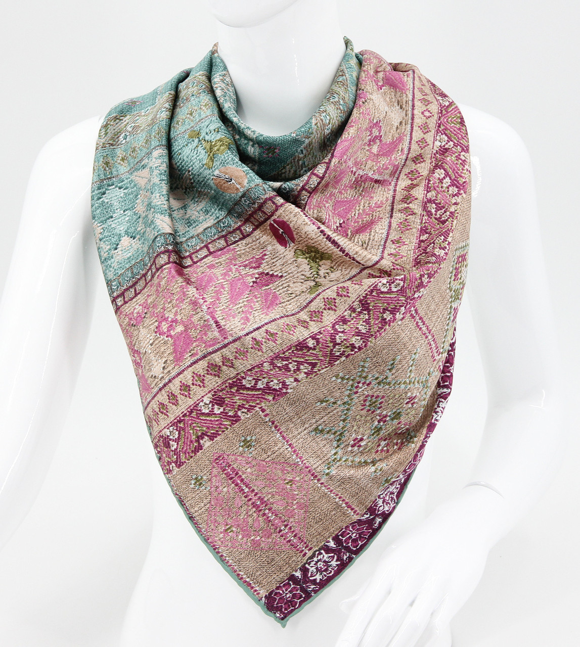 Хустка  M&JJ ІЗМІР Шовк Бірюза/Бузок 95х95 см (2799), фото 1