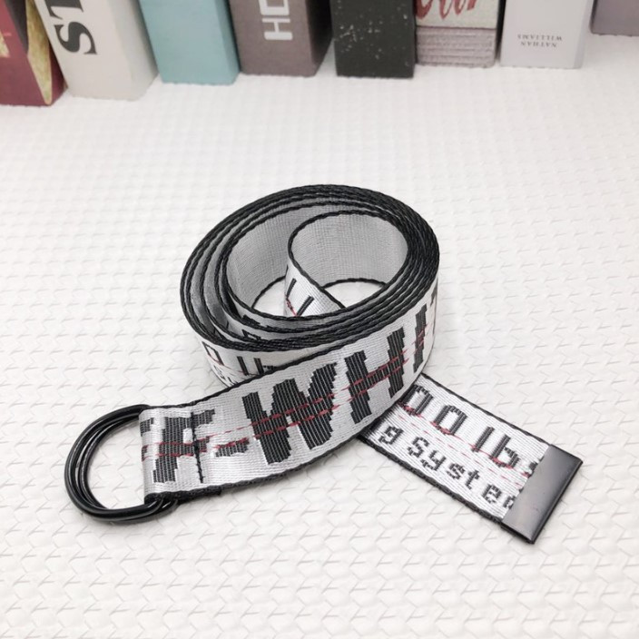 Ремінь Пояс Off White Сірий з чорною пряжкою 150 см