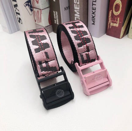Ремінь Пояс Off White Original Belt Рожевий з чорною пряжкою 150 см, фото 2