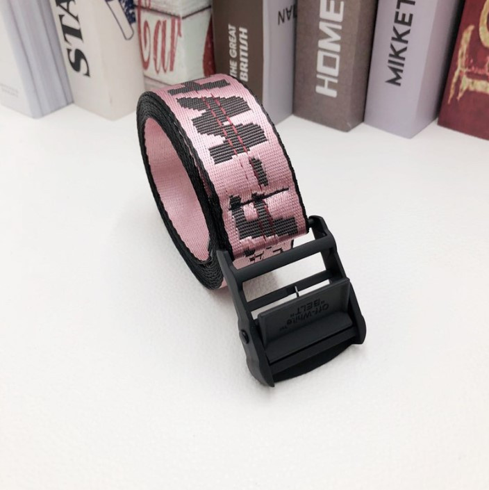 Ремінь Пояс Off White Original Belt Рожевий з чорною пряжкою 150 см