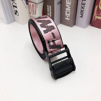 Ремінь Пояс Off White Original Belt Рожевий з чорною пряжкою 150 см, фото 1
