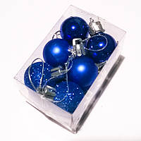 Новорічні ялинкові іграшки шарі 2,5 см 12шт синій