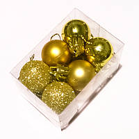 Новорічні ялинкові іграшки шарі 2,5 см 12шт золотий