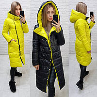 Куртка євро зима двостороння з капюшоном арт. 1007 жовтий + чорний / чорно-жовтого кольору