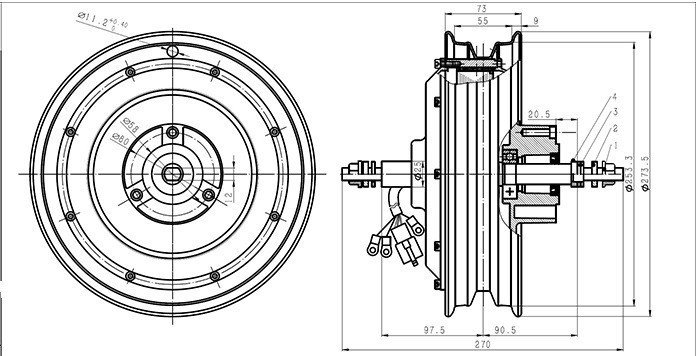 Мотор QSMOTOR 48/72V 1200W 10" диск.тормоз - фото 3 - id-p1099274688