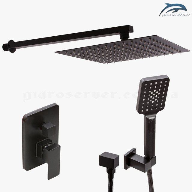 Душовий гарнітур прихованого монтажу BSKV-02 з квадратним дизайном чорного кольору.