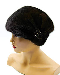 Норкова шапка хутряна жіноча "Жанна" з двома защипами коричнева.