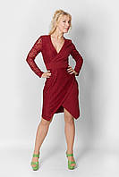 Женское платье нарядное - темно-красное, бордовое трикотажное с гипюровыми вставками