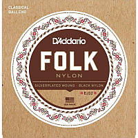 Струны для классической гитары D'Addario EJ32 Folk Nylon Ball End Silver Wound/Black Nylon Trebles