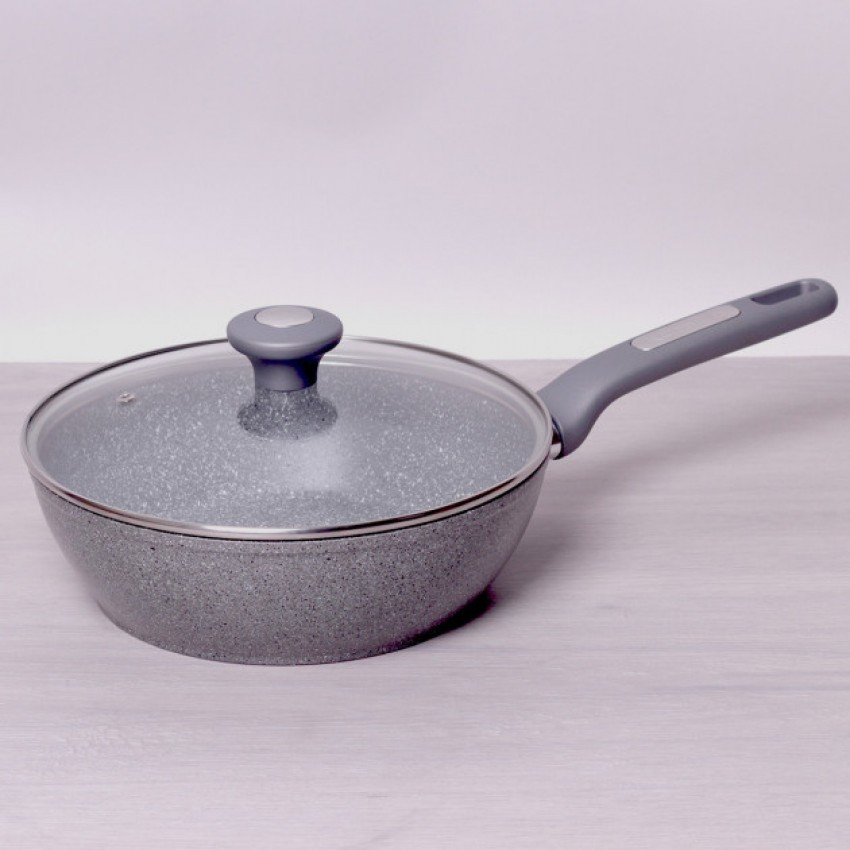 Сковорода-сотейник Kamille Granite d 24 см із кришкою KM-4275GR, фото 1