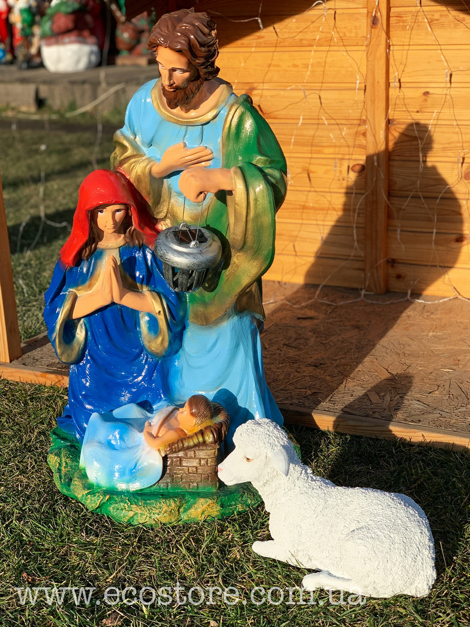 Різдвяний вертеп (83 см) і ягня лежачи. Цена за комплект, фото 1