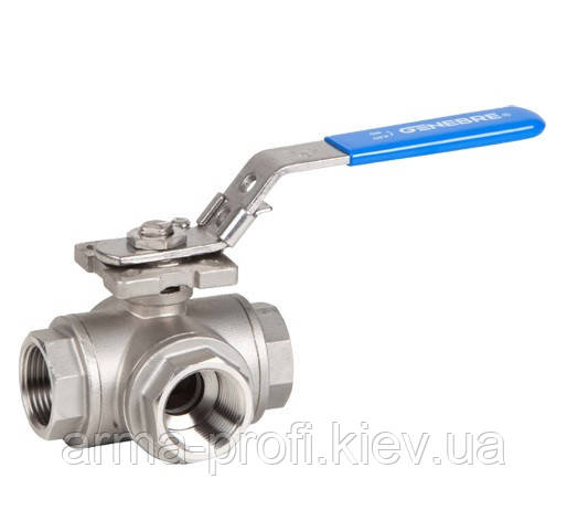 Кран кульовий неіржавкий триходовий Ду 32 Genebre 2041(Т)/2040(L)
