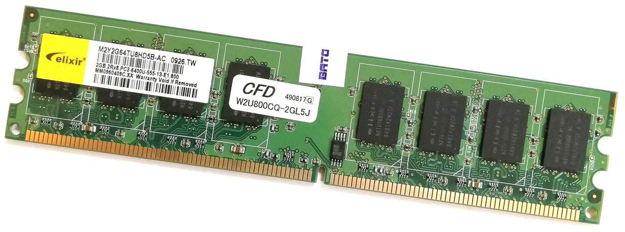 Оперативна пам'ять Elixir DDR2 2Gb 800MHz PC2-6400U 2R8 CL5 (M2Y2G64TU8HD5B-AC) Б/В