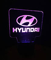 3d-светильник Хендай лого, 3д-ночник, несколько подсветок (на батарейке)