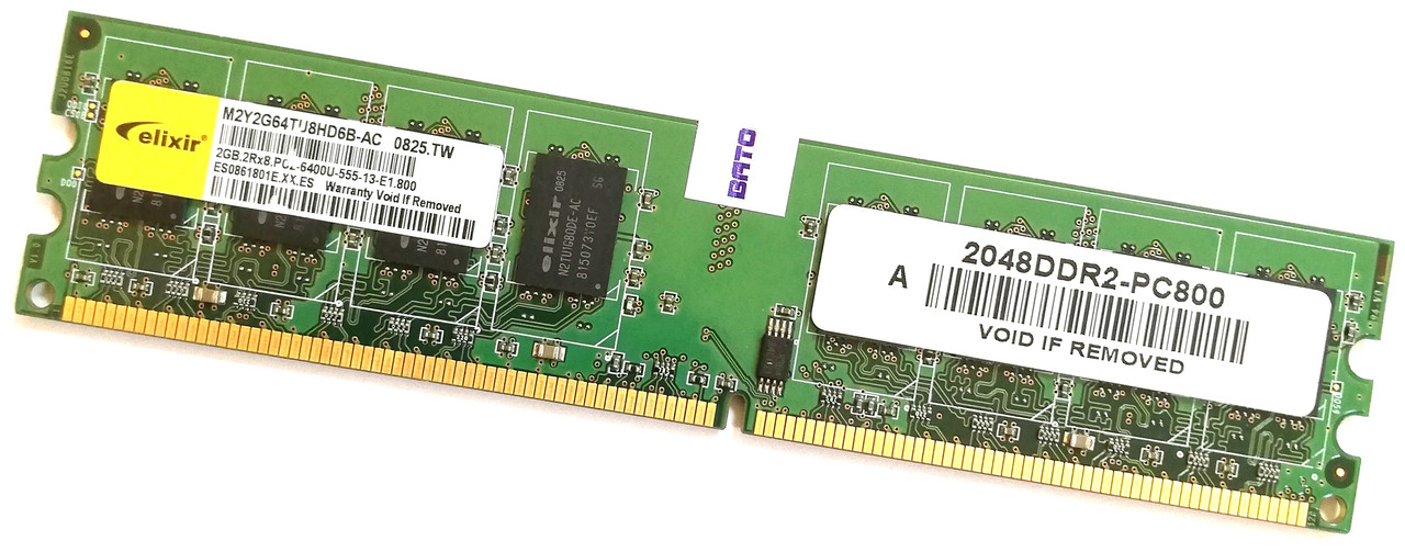 Оперативна пам'ять Elixir DDR2 2Gb 800MHz PC2-6400U 2R8 CL5 (M2Y2G64TU8HD6B-AC) Б/В