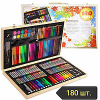 Художній набір 180 предметів у дерев'яній валізці для малювання і творчості
