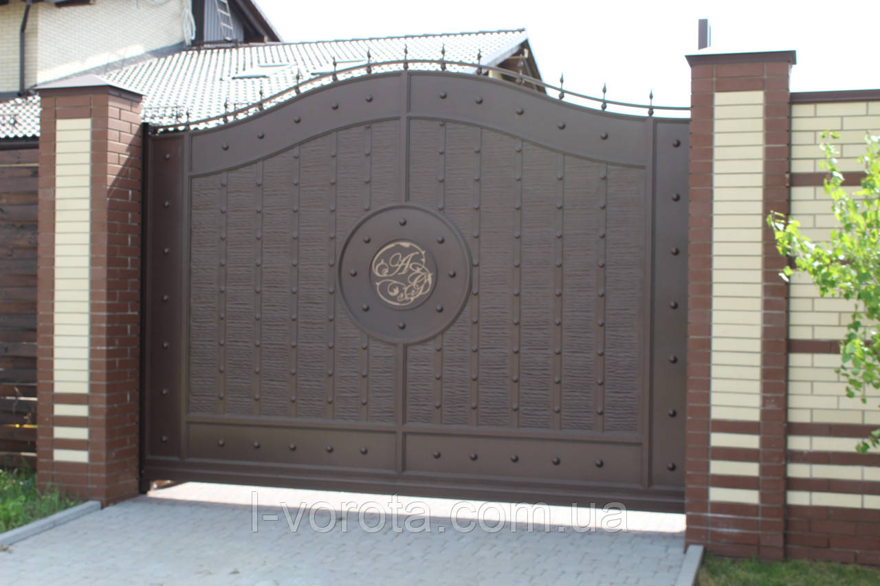 Зсувні металеві ворота з рельєфним декором (ефект жатки) 3500 * 2400