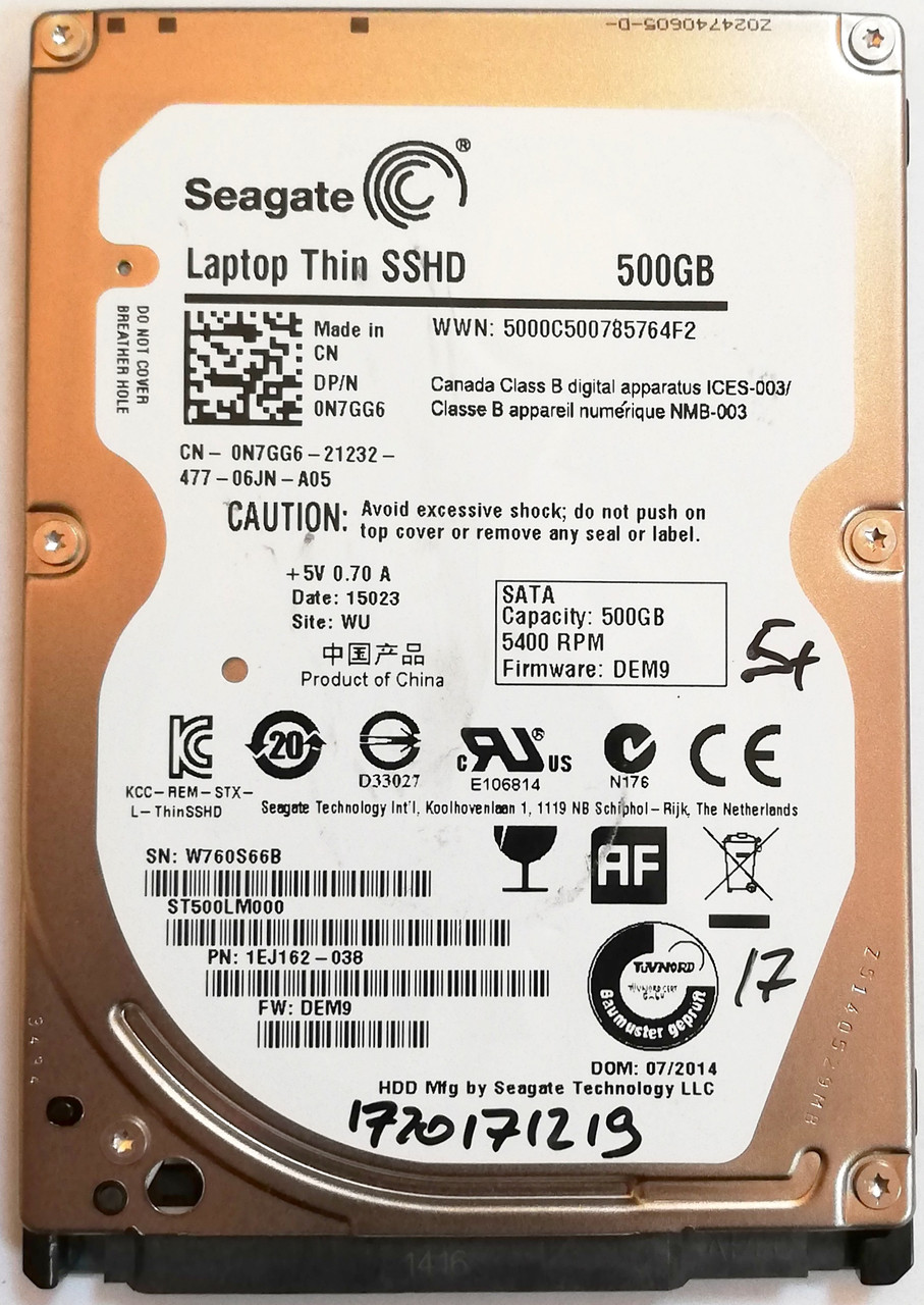 Жорсткий диск для ноутбука SSHD Seagate Momentus Thin 500GB 2.5" 5400rpm 64MB 6Gb/s (ST500LM000) SATAIII Б/В