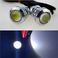 Белые врезные светодиоды (Орлиный глаз 23 мм.), корпус серебро - LED DRL ДХО подсветка салона