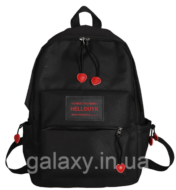 Рюкзак черный молодежный Hellouyk Heart с сердцами