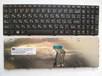Клавіатура для ноутбуків Lenovo IdeaPad G580, V580, Z580 Series чорна з чорною рамкою RU/US