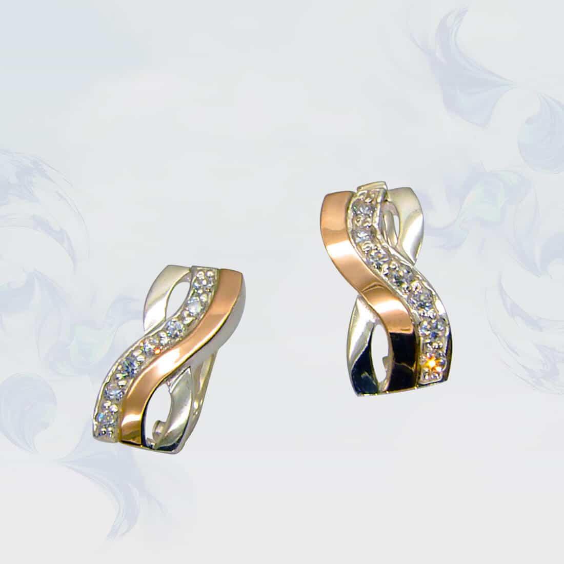 Сережки зі срібла з золотими вставками, фото 1