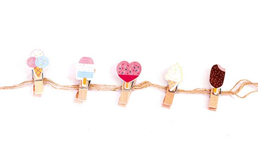 Набір прищіпок декоративних з мотузкою Морозиво 3,5см 10шт ООПТ