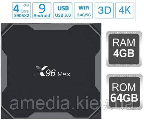 Смарт ТВ Приставка X96 MAX 4гб 64Гб Amlogic S905X2 Смарт Бокс 4-64 tv box x96 Макс Smart box Android 9 - фото 1 - id-p890541524