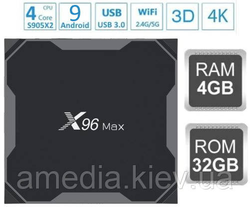 Смарт ТВ Приставка X96 MAX 4гб 32Гб Amlogic S905X2 Смарт Бокс 4-32 tv box x96 Макс Smart box Android 9 - фото 1 - id-p890536541