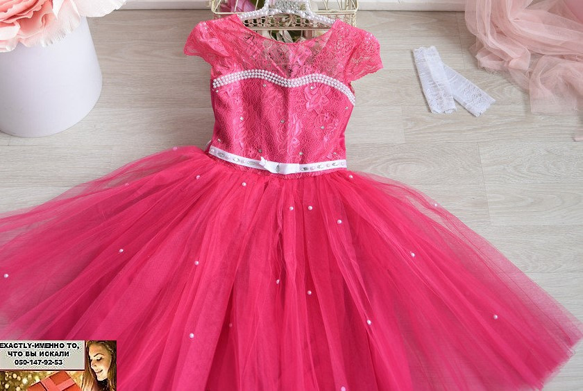 Бальна пишна сукня для дівчинки на свято в садок 4-7 років Класика Україна фатин зі шнурівкою малина