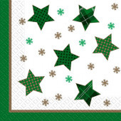Сервірувальні серветки паперові новорічні (Новий рік) - 20шт/уп - зелені Зірки