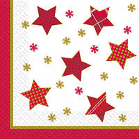 Сервірувальні серветки паперові новорічні (Новий рік) - 20шт/уп - червоні Зірки